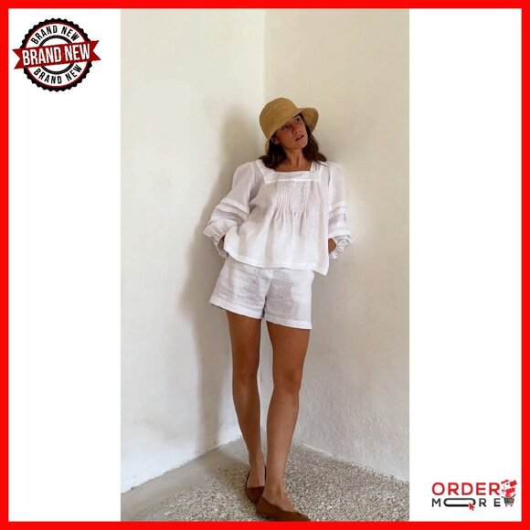 Cotton Pajama Set Puff Sleeve Top Ruffle Shorts Lounge Wear - Picture 7 of 7